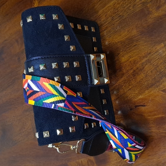 Multi Color Shoulder Strap Crossbody Vegan Leather/Suede bag - Picture 4 of 4